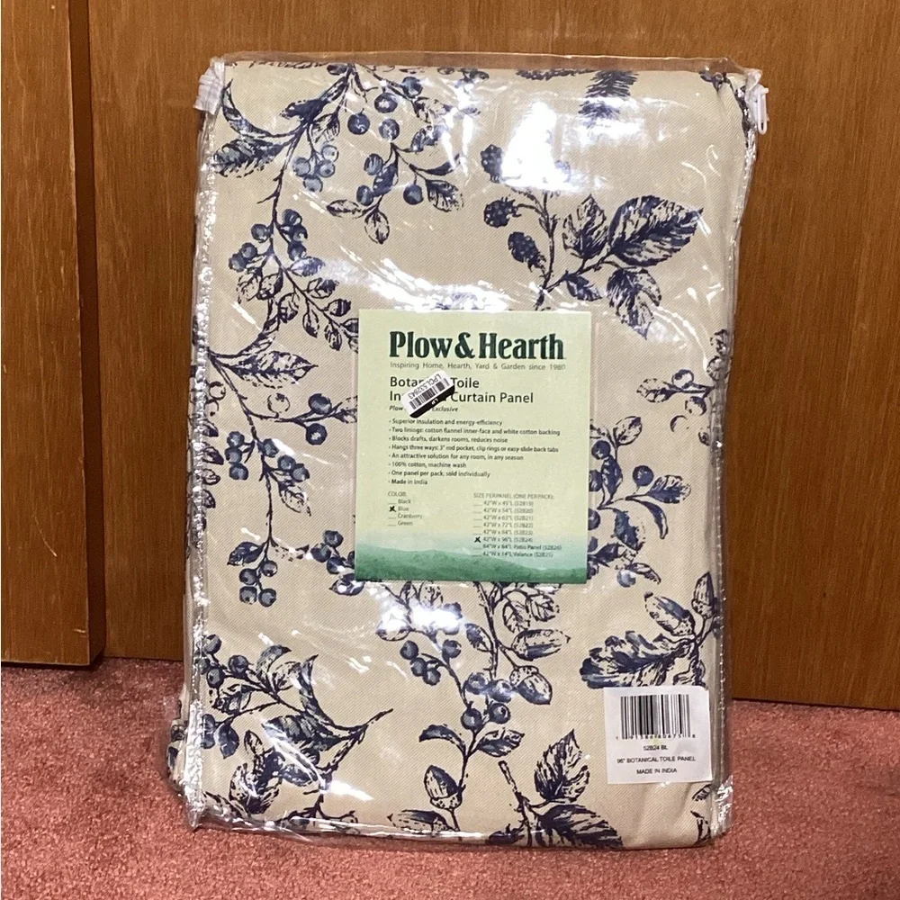 Plow & Hearth Botanical Toile Insulated Double-Lined Panel, 42 W x 96 L - Blue